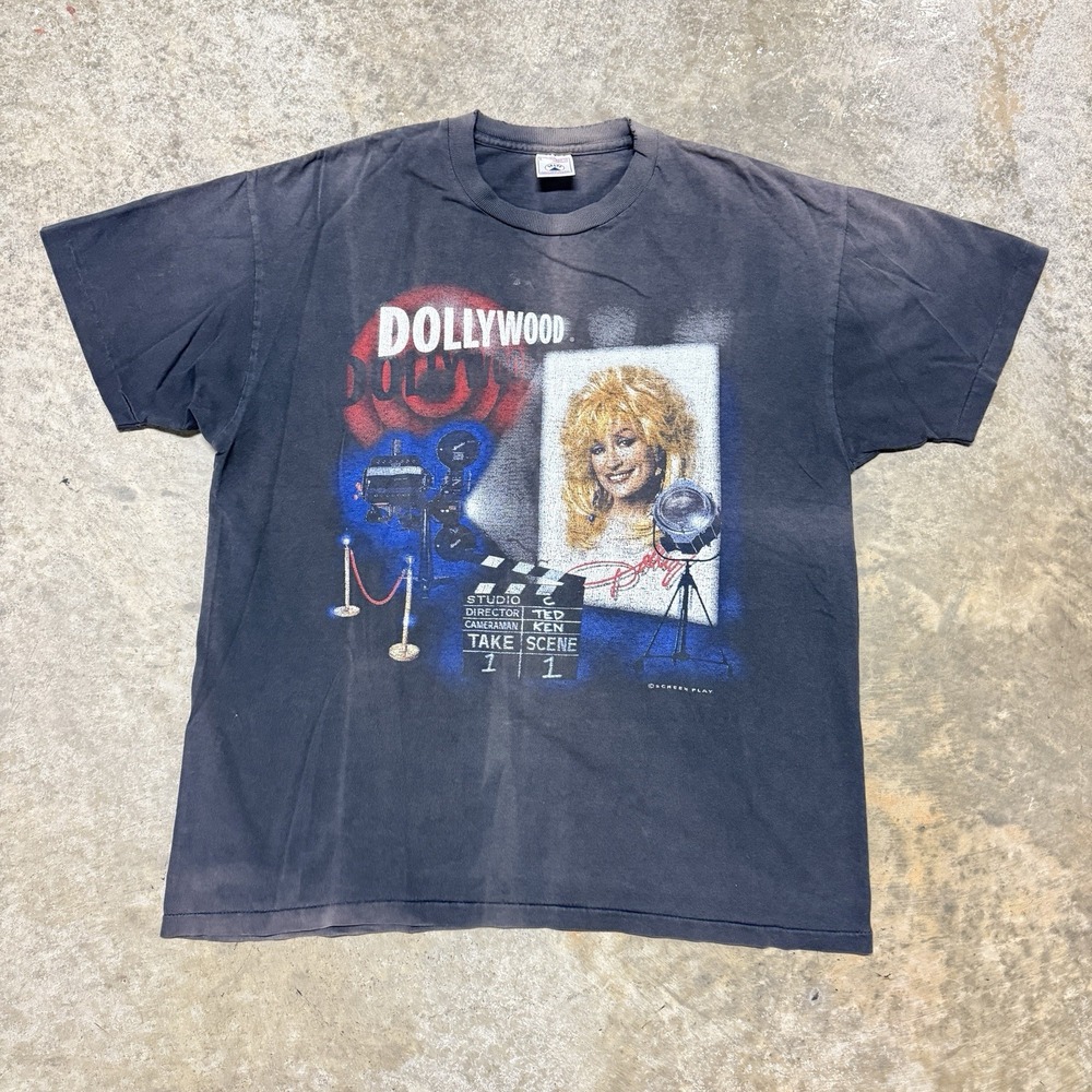 Vintage Dolly Parton Dollywood Shirt 90s Country Music Graphic Tee Black XL